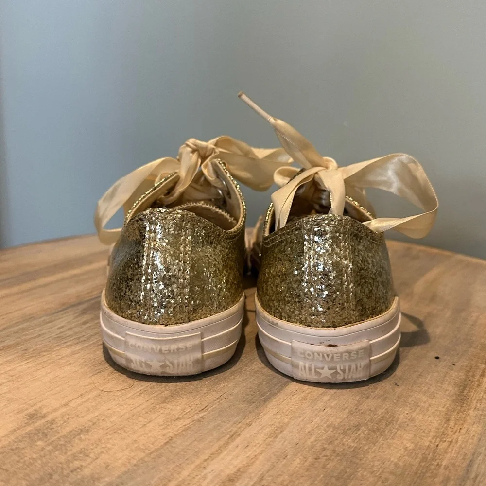 Converse AllStar Gold Glitter Ribbon Tie sneakers Juniors size 5
